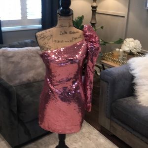 NWT’s One Shoulder Pink Sequin Formal Dress Sz XS